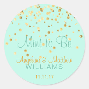Pegatina Redonda Neo Mint to Be Mint Gold Confetti Boda