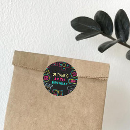 Pegatina Redonda Neon Any año videojuegos cumpleaños