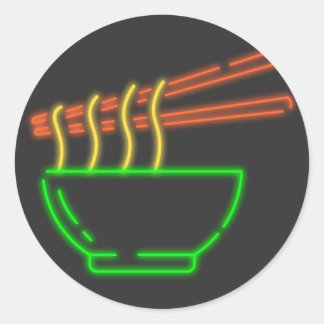 Pegatina Redonda Neon Asian Noodle Bowl