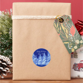 Pegatina Redonda Neon Blue Christmas Tree