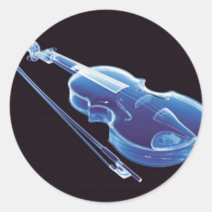 Pegatina Redonda Neon Blue Violin