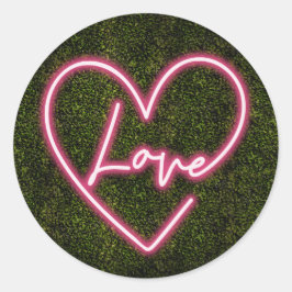 Pegatina Redonda Neon Boxwood Love Heart Boda