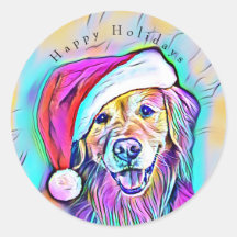 Neon Bright Colores Navidades Golden Retriever Art