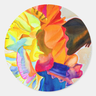 Pegatina Redonda Neon Carnation acuarela flor