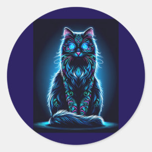 Pegatina Redonda Neon Cat Vivid Background-97948
