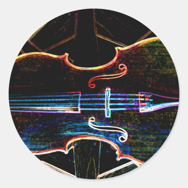 Pegatina Redonda Neon Cello (Anverso)