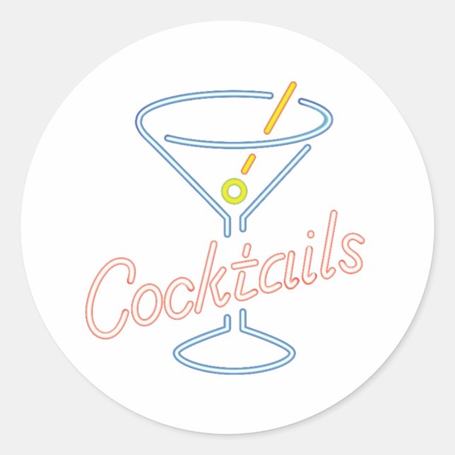 Pegatina Redonda Neon Cocktails Sign Stickers (Anverso)