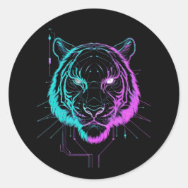 Pegatina Redonda Neon digital tiger art