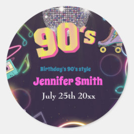 Pegatina Redonda Neon Disco Vibes Retro de estilo 90