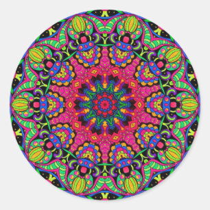 Pegatina Redonda Neon Dream Kaleidoscope Mandala
