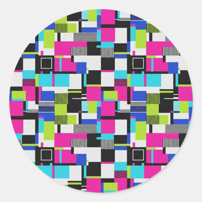 Pegatina Redonda Neon Glitch Art Aesthetic Vinyl Sticker (Anverso)