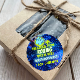 Pegatina Redonda Neon Glow Bowling Fiesta Gracias por Rodar