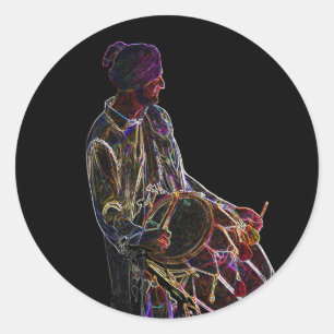 Pegatina Redonda Neon Glow Dhol Drummer pegatinas