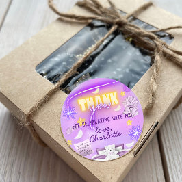 Pegatina Redonda Neon Glow Sleepover Slumber Fiesta Gracias