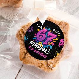 Pegatina Redonda Neon Graffiti Six Seven Kids 7th Birthday Party