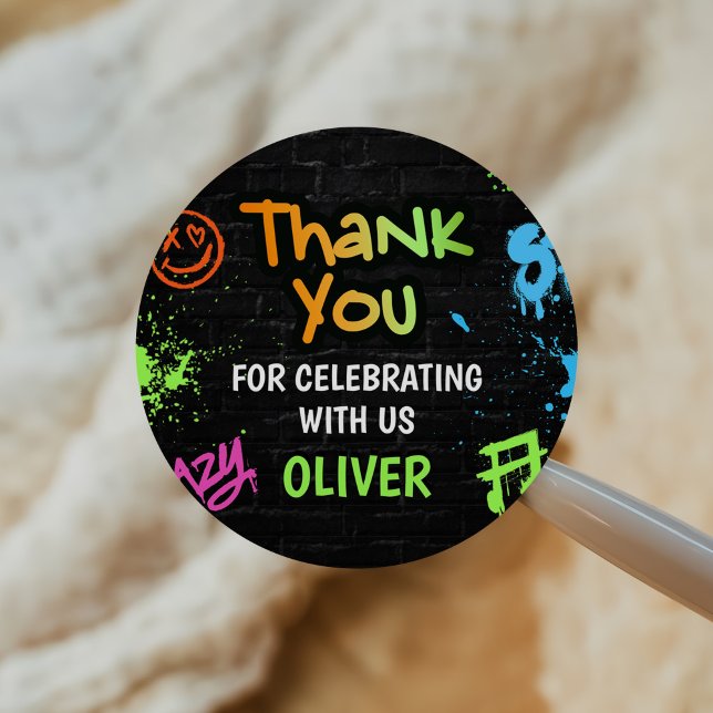 Pegatina Redonda Neon Graffiti Six Seven Kids 7th Birthday Party (Subido por el creador)