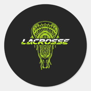 Pegatina Redonda Neon Green Glow Stick Crosse Lacrosse Sports