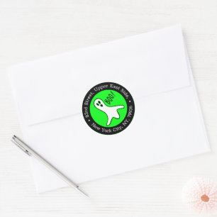 Pegatina Redonda Neon Green Spooky Ghost Halloween Return Address