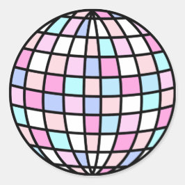 Pegatina Redonda Neon Groovy Disco Cumpleaños