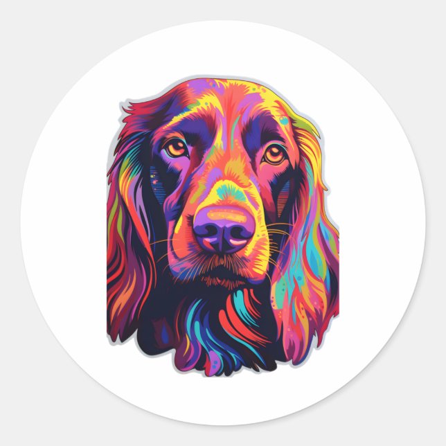 Pegatina Redonda Neon Irish Setter (Anverso)
