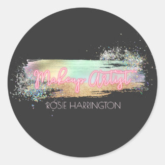 Pegatina Redonda Neon Light Holographic Purpurina Makeup Artista Bu