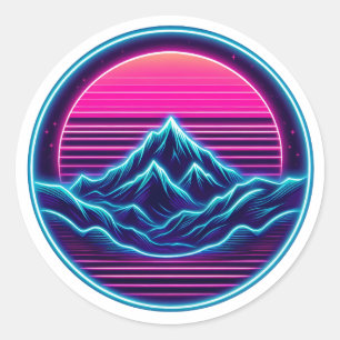 Pegatina Redonda Neon Mountain Circle Design - Retro Aesthe al aire