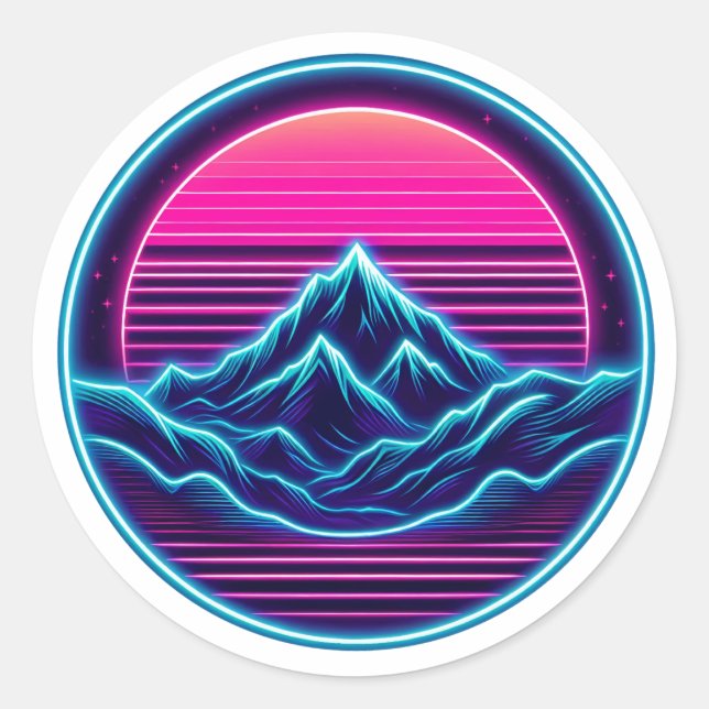 Pegatina Redonda Neon Mountain Circle Design - Retro Aesthe al aire (Anverso)
