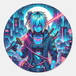 Pegatina Redonda Neon Night Slicer