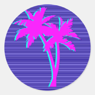 Pegatina Redonda Neon Palm Tree