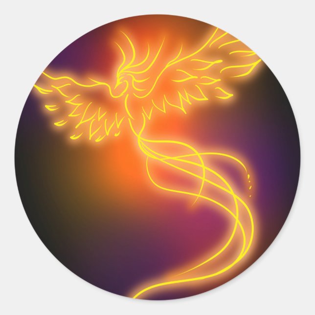 Pegatina Redonda Neon Phoenix (Anverso)
