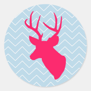 Pegatina Redonda Neon Pink Deer Silhouette