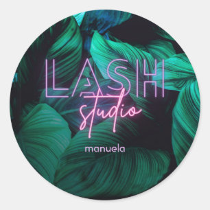 Pegatina Redonda Neon Pink Lash Studio Professional Business