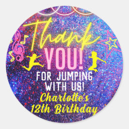 Pegatina Redonda Neon Pink Trampoline Dance Fiesta Gracias