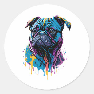 Pegatina Redonda Neon Pug Dog