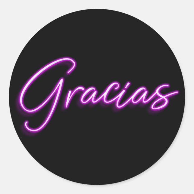 Pegatina Redonda Neon Purple Glow Español Gracias (Anverso)