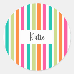 Pegatina Redonda Neon rainbow strips divertido retro