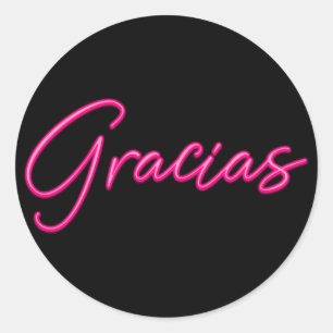 Pegatina Redonda Neón Rosa Resplandor Español Gracias Gracias
