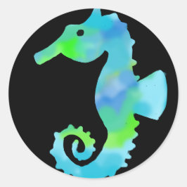 Pegatina Redonda Neon Seahorse