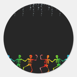 Pegatina Redonda Neon Skeleton Dance Halloween