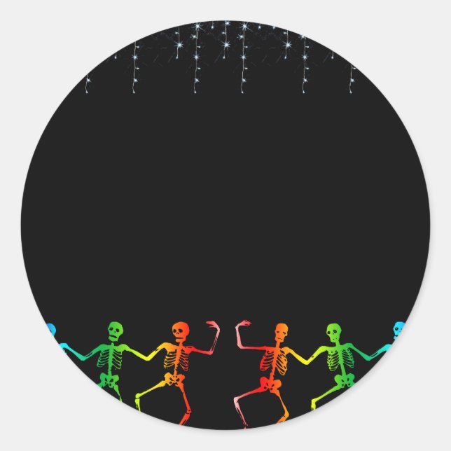 Pegatina Redonda Neon Skeleton Dance Halloween (Anverso)