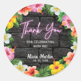 Pegatina Redonda Neon Tropical Forest Summer Hawaii