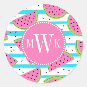 Pegatina Redonda Neon Watermelon on Stripes Pattern