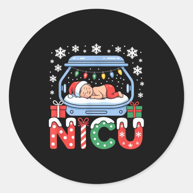 Pegatina Redonda Neonatal Intensive Care Unit Xmas Funny Nicu Nurse (Anverso)