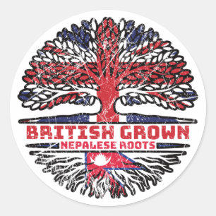 Pegatina Redonda Nepal Nepal Reino Unido Reino Unido Árbol británic