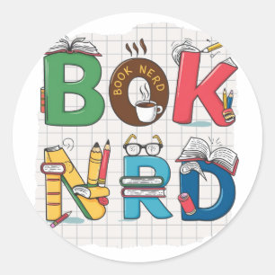 Pegatina Redonda "Nerd del libro - Entusia lectora lectora lúdica y