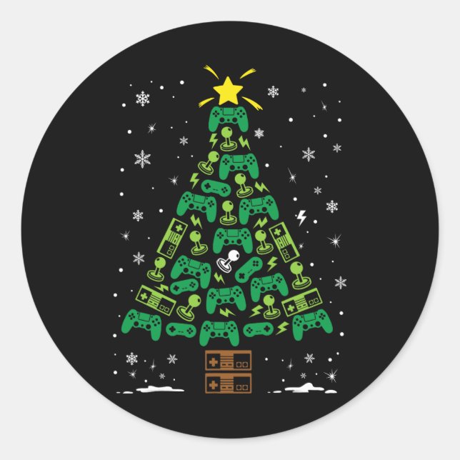 Pegatina Redonda Nerd Video Game Lover Familia Coincide con Navidad (Anverso)