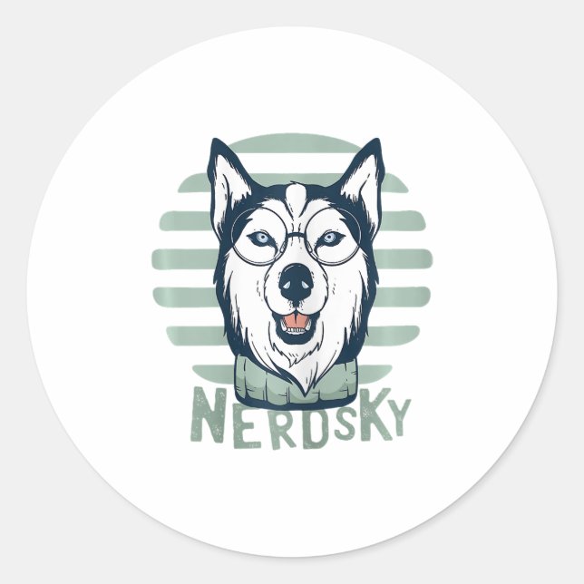 Pegatina Redonda Nerdsky Classic Husky Perro gracioso (Anverso)