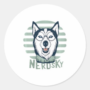 Pegatina Redonda Nerdsky Classic Husky Perro gracioso