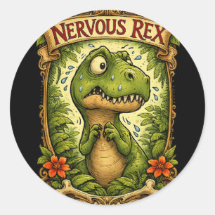 Pegatina Redonda Nervous Rex - Divertido Tyrannosaurus