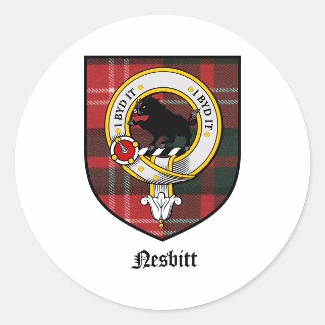 Pegatina Redonda Nesbitt Clan Escudo Badge Tartan (Anverso)